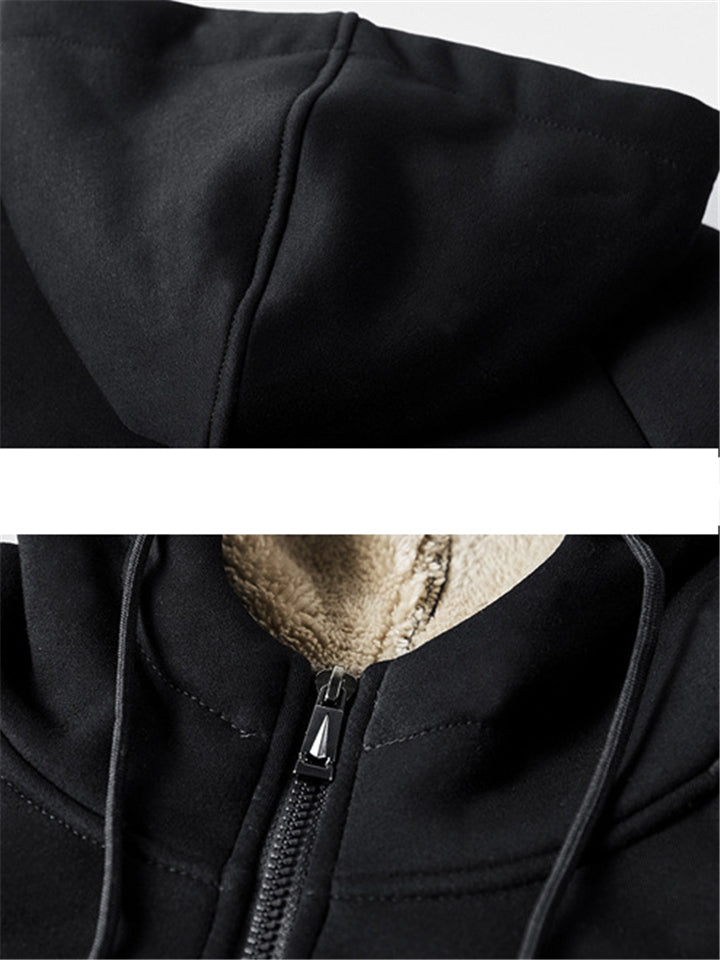 Men's Oversized Casual Sporty Zipper Hooded Thermal Solid Color Jacket