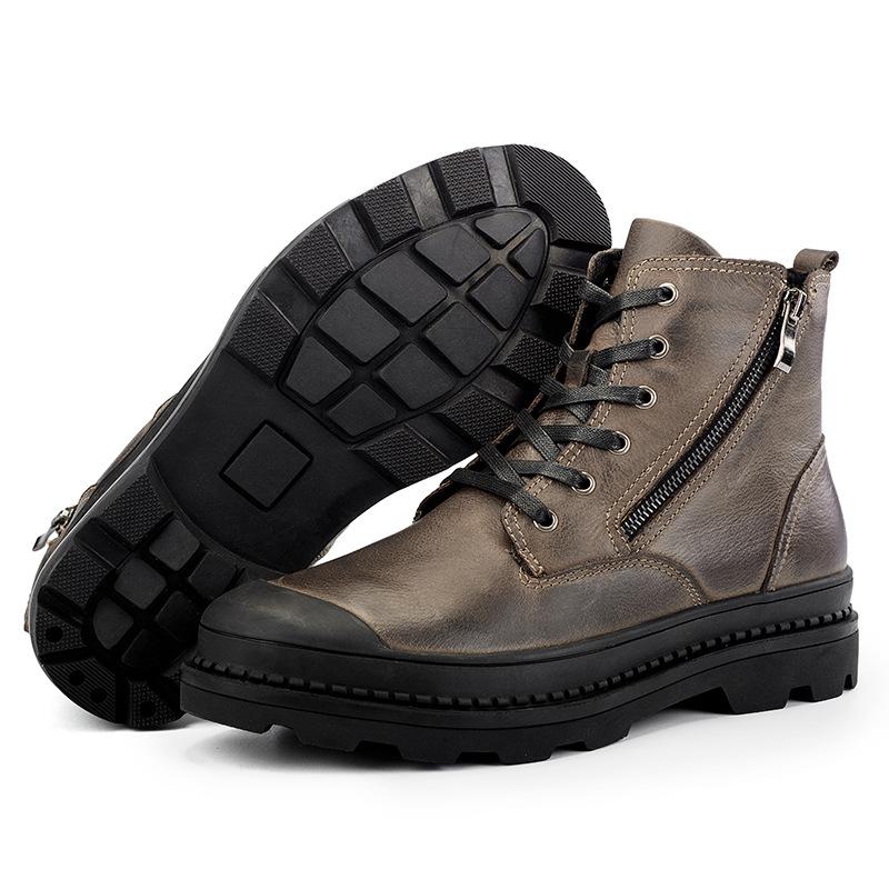 Genuine Leather Double Zip Ankle Boots For Men