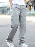 Mens Loose Straight Pure Color Cargo Pants