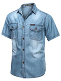 Faded Effect Classic Collar Chest Pocket Front Button Fastening Denim Shirt