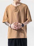 Casual Linen V Neck Loose Short Sleeve T-Shirts