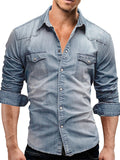 Simple Long Sleeve Denim M-3XL Street Fit Male Tops
