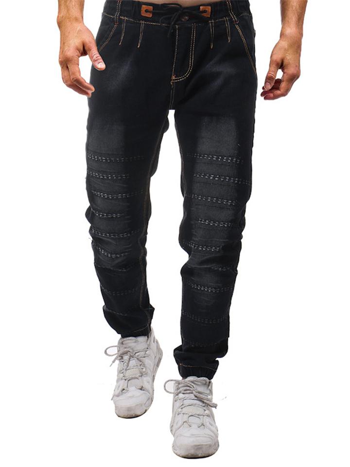 Men's Fashion Patchwork Skinny Fold Decor Jeans