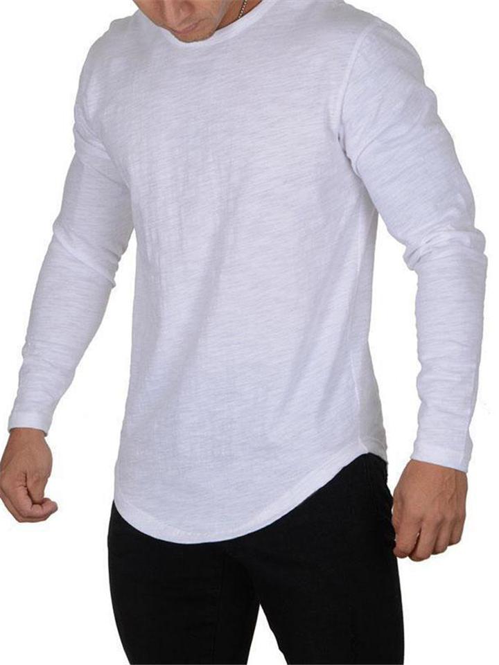 Mens Casual Daily Solid Color Long-Sleeve T-shirt Undershirt