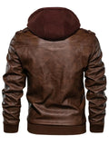 Autumn Stylish Leather Long Sleeve Hooded Biker Jacket Outerwear For Male