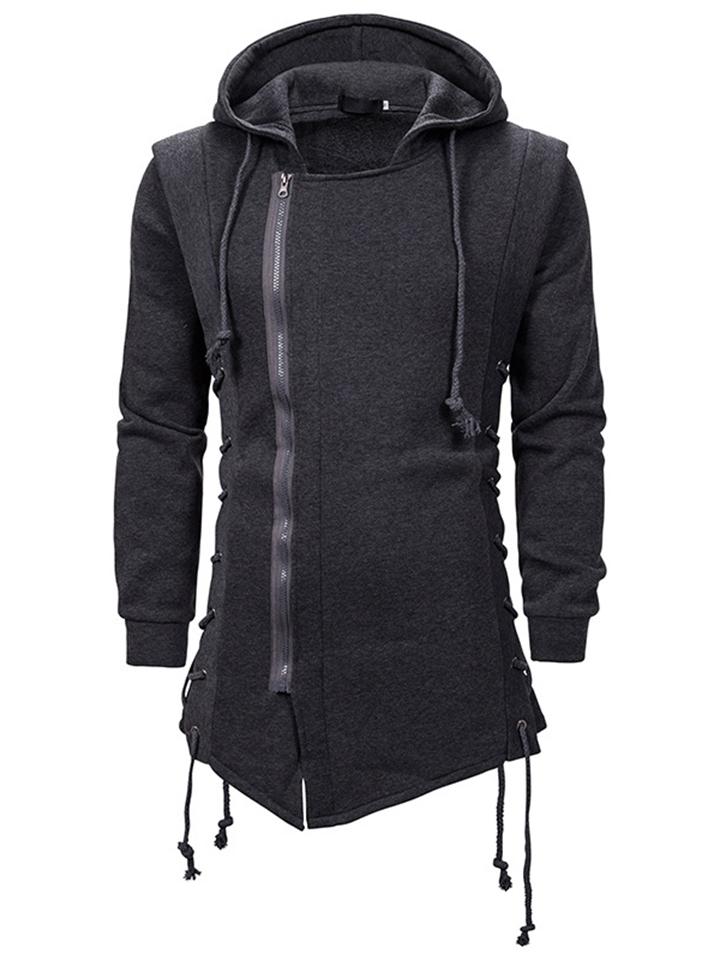 Men's Fashion Front Zipper Design Solid Color Loose Hooded Coats