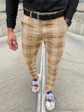 Men's Classic Plaid Skinny Pencil Pants with Pocket
