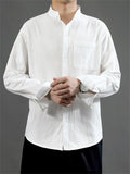 Decent Long-Sleeved Stand-Collar Solid Color Shirt With Pockets