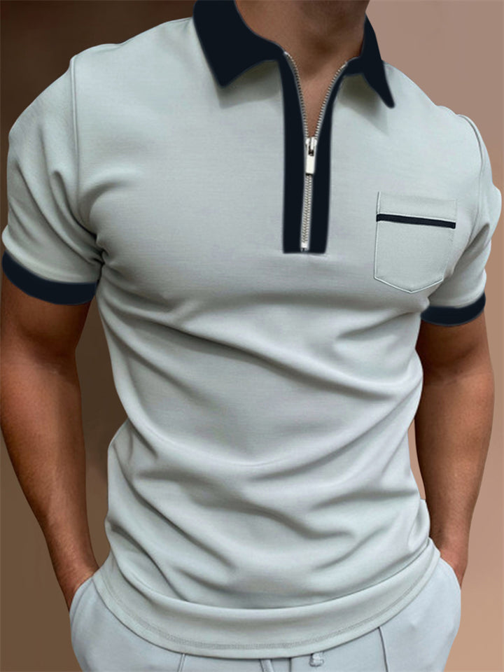 Men's Fashion Turn Down Collar Slim Fit Zipper Polo T-Shirt