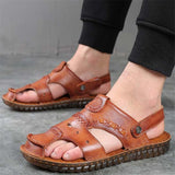 Mens Casual Slip Resistant Soft Sole Leather Sandals
