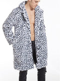 Stylish Jacquard Leopard Print Knee-Length Coat With Lapel Collar