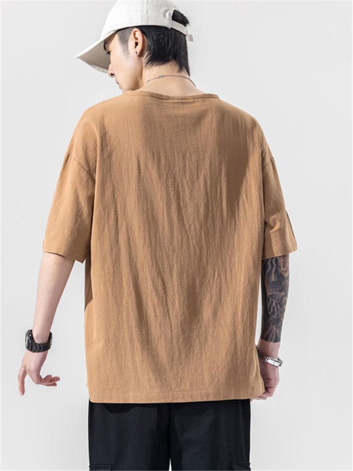 Casual Linen V Neck Loose Short Sleeve T-Shirts