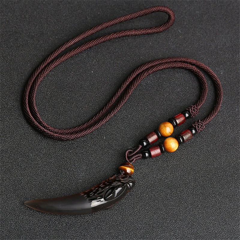 Unisex Fashion Wolf Tooth Obsidian Necklace