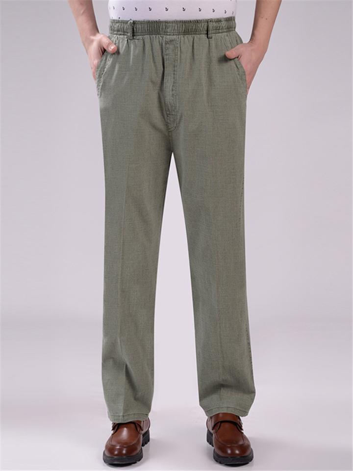 Elasticated Waistband Straight Leg Front Zipper Fastening Pocket Linen Pants