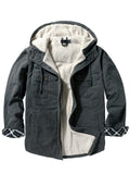 Men's Chest Flap Pocket Cotton Casual Fleece Lining Hooded Jacket