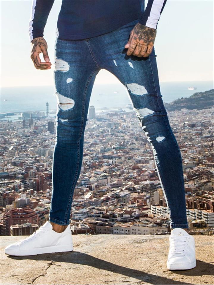 Men’s High-Rise Skinny Fit Washed Ripped Pocket Jeans