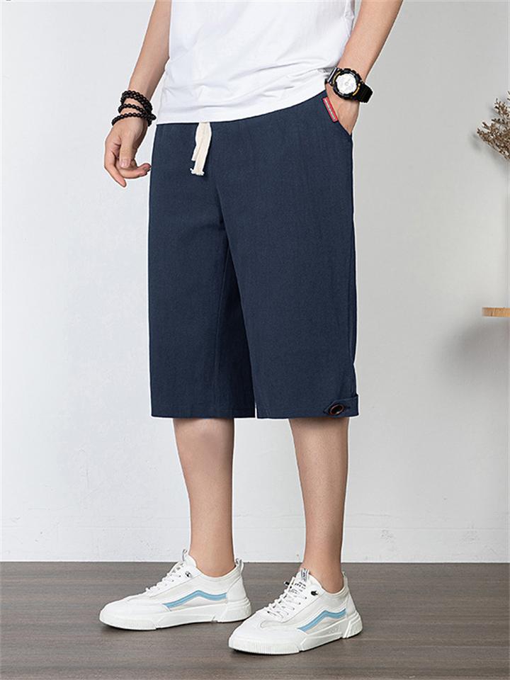 Men's Solid Color Casual Style Loose Straight Cropped Trousers