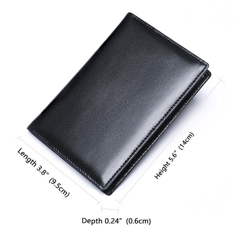 Black Genuine Leather Bifold Durable Passport Holder Card Holder Ticket Holder