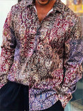 Men’s Slouchy Floral Print Long Sleeve Lapel Shirt