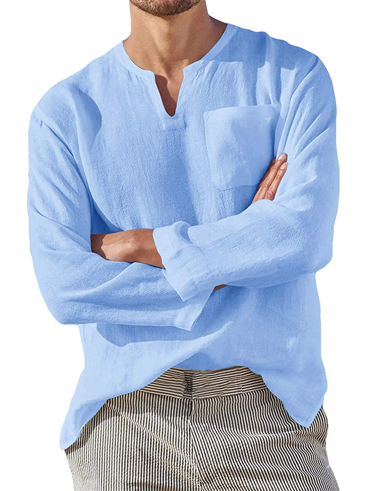 Stylish Comfort Relaxed V Neck Men's Linen Shirt