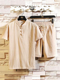 Men's Casual Simple Style Cotton Linen Sets T-shirt + Pants