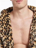 Stylish Jacquard Leopard Print Knee-Length Coat With Lapel Collar