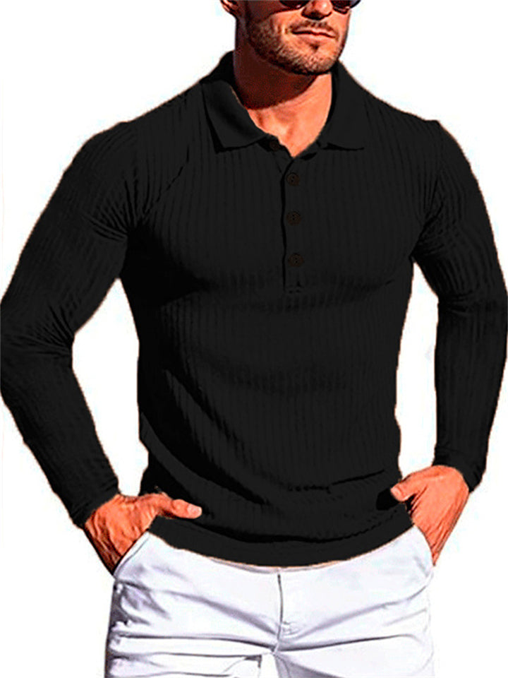 Men's Solid Stretch Vertical Stripe Slim Knit Polo Shirts