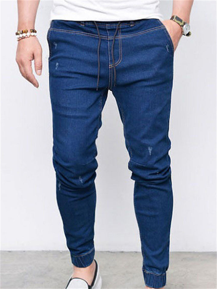 Men's Fashion Casual Drawstring Washed Jeans