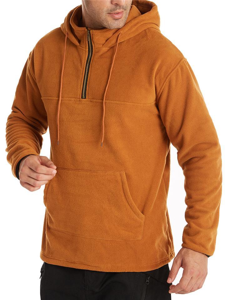 Mens Casual Outdoor Fleece Long Sleeve Drawstring Hoodie With Kangaroo Pocket