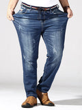 Classic Wash-Effect Front Drawstring Plus Size Loose Stretch Jeans