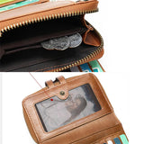 Genuine Leather Retro Multiple Compartment Card Slot Zip Closure Mini Wallet