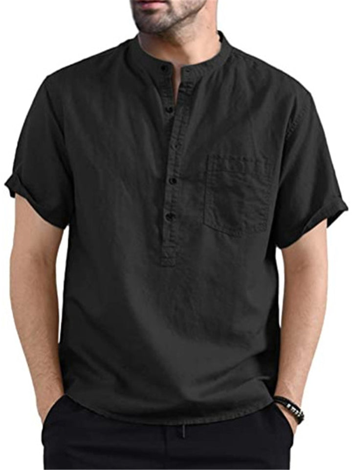 Mens Comfy Solid Color Short Sleeve Henley Shirts