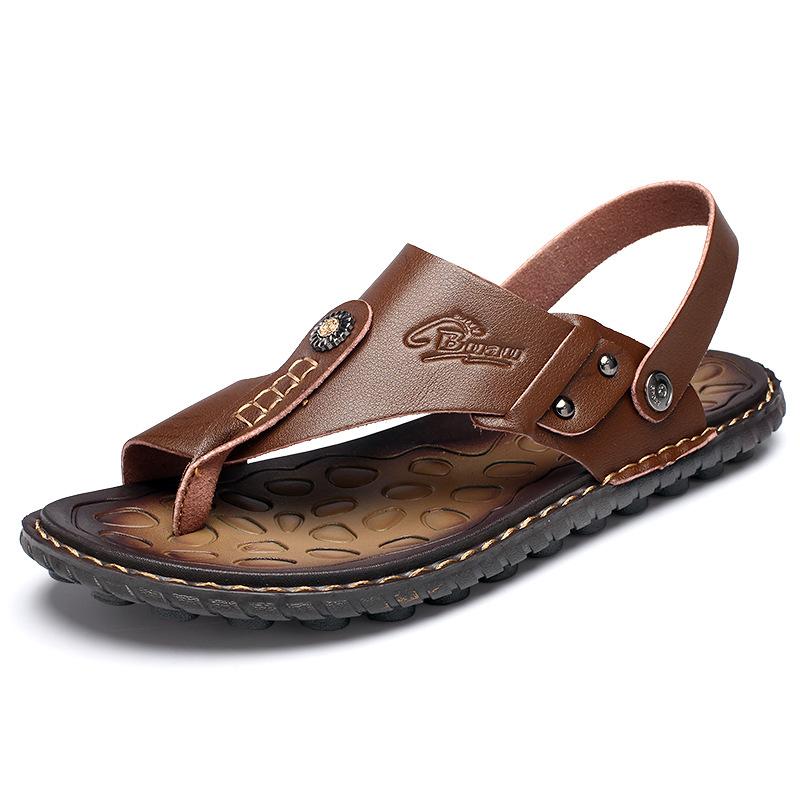 Summer Men Two Way Wear Clip-Toe Leather Sandals & Slippers