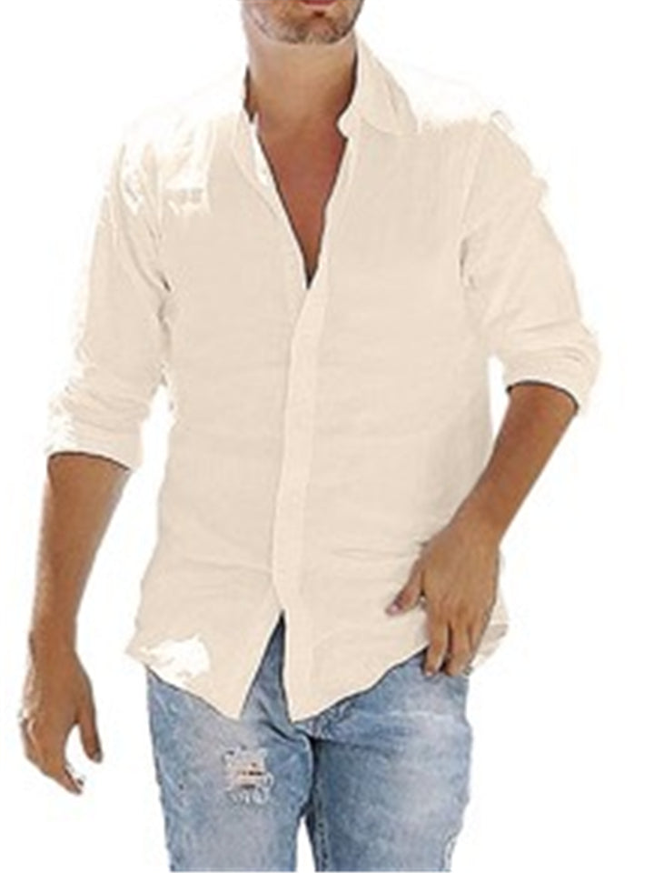 Mens Lightweight Solid Color Linen Casual Shirts