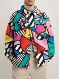Comfortable Warm Chest Pocket Graphic Print Long Sleeve Button Jacket Coat