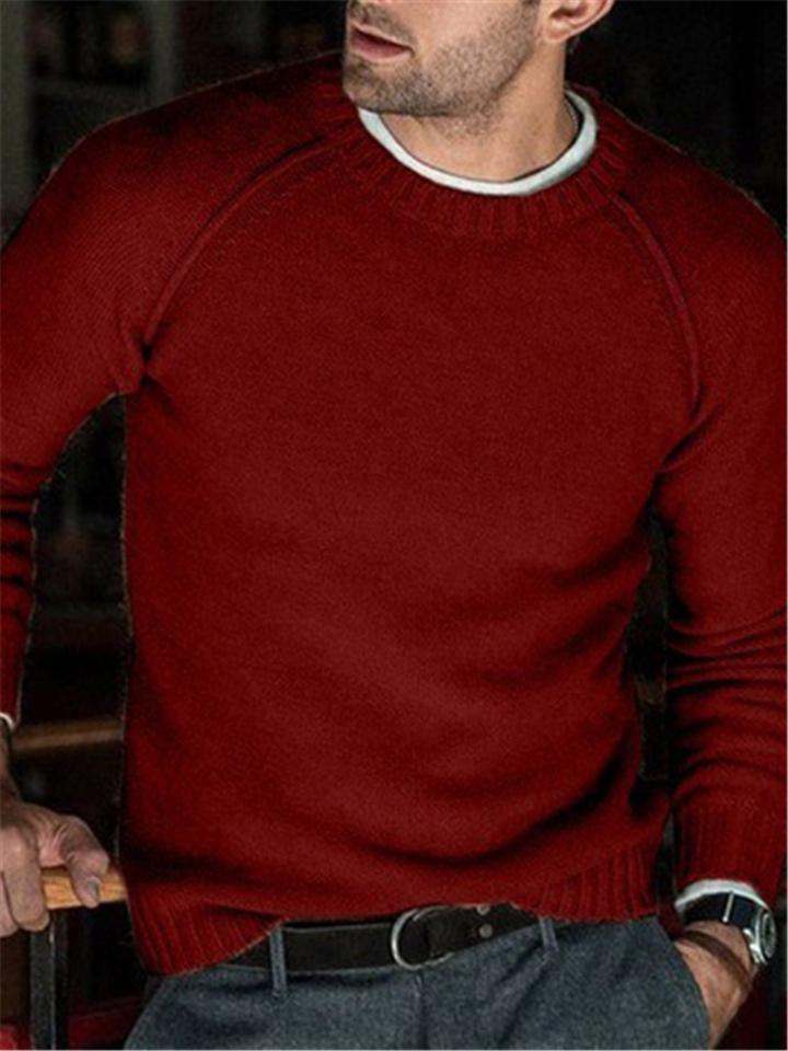 Men's Pure Color Casual Pullover Long Sleeve Sweater
