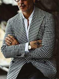 Men Fashion Button Up Houndstooth Plaid Blazer