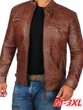 Classic Stand Collar Leather Biker Jacket & Coat