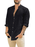 Button Up Black Long Sleeve Shirt Mens