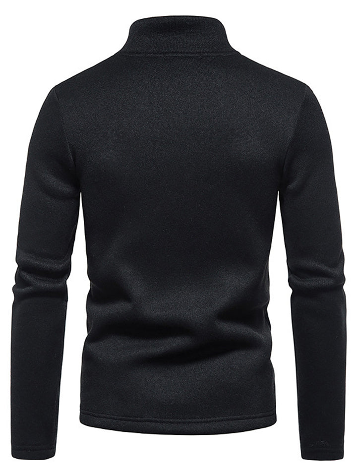 Solid Color High Collar Zip Up Base Tops for Men