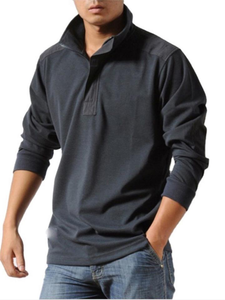 Relaxed Shape Stand Collar Front Zipper Fastening Straight Hem Polo Shirt