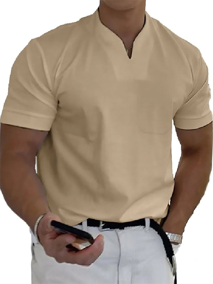 Muscle Men's Short Sleeve Stretchy Summer V Neck Shirt for Sports