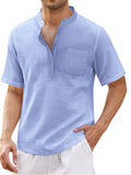 Short Sleeve Solid Color Linen T-Shirts For Men