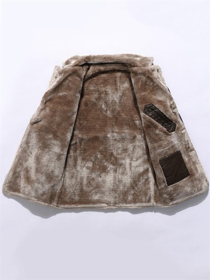 Men's Winter Business Casual PU Lapel Plush Coats