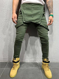 Mens Solid Color Adjustable Strap Suspender Jeans Overalls