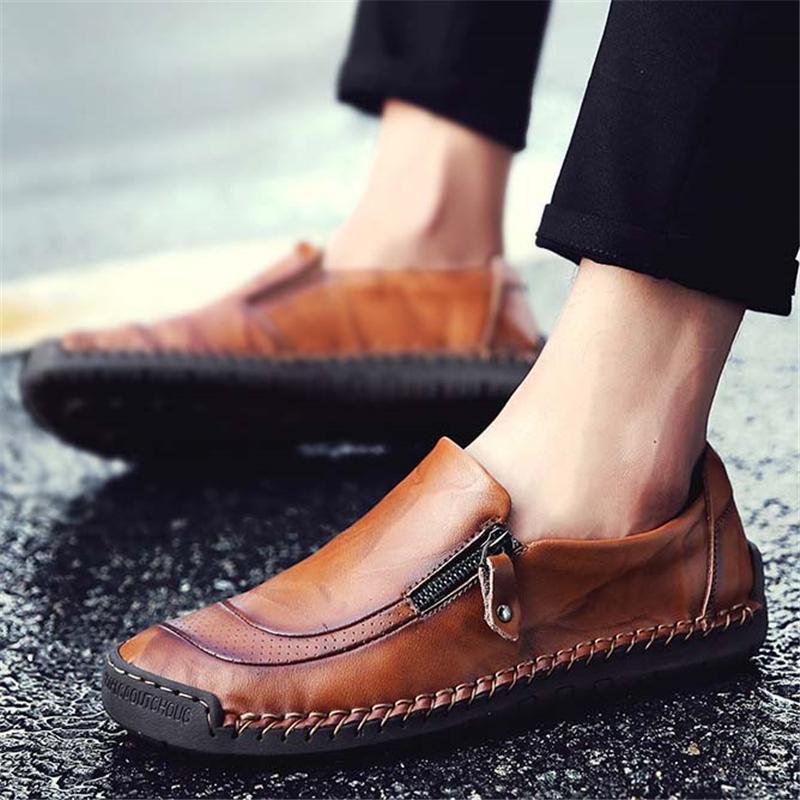 Casual Zipper Stitching Leather Ankle Shoes