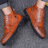 Convenient Front Lace-Up Design High-Top Genuine Leather Non-Slip Martin Boots