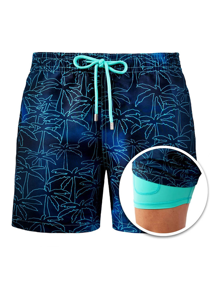 Mens Beach Print Two Pieces Workout Shorts
