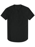 Casual Comfy Stand Collar Cotton Linen Short-Sleeve Henley Shirts