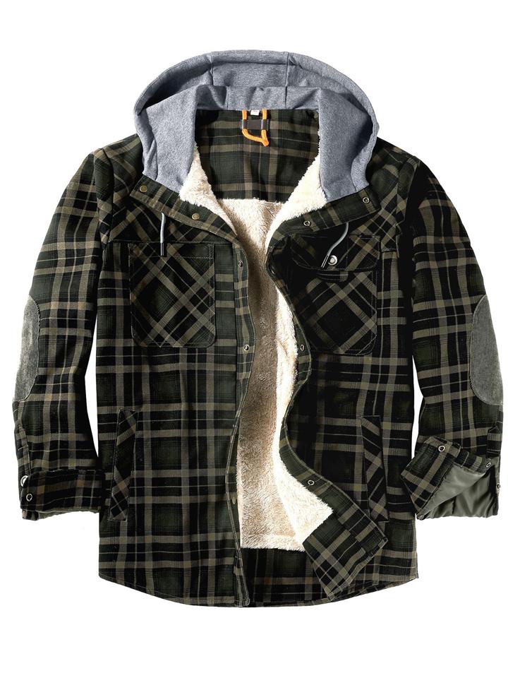 Men's Classic Plaid Fleece Lined Hooded Flannel Jacket Coat